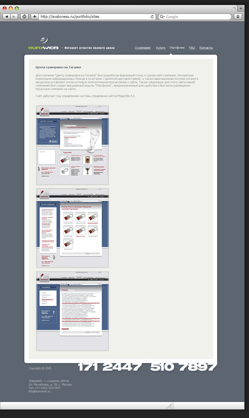 Редизайн сайта для Euroweb. Страница портфолио
