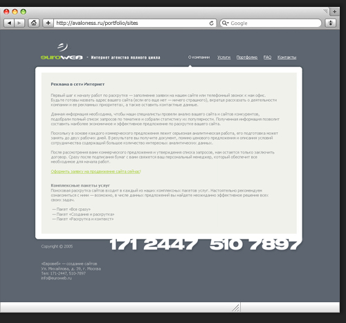Редизайн сайта для Euroweb.Текстовая страница