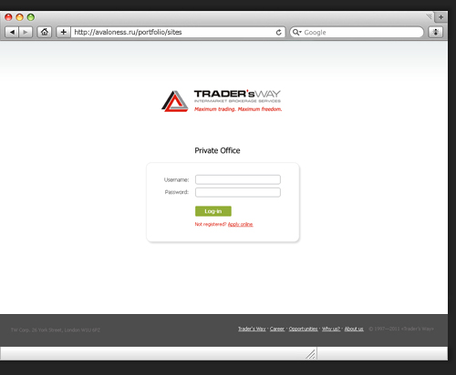 Дизайн клиентского кабинета для Trader's way. Страница логина