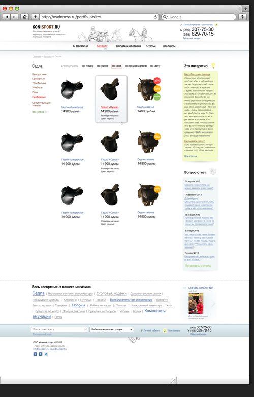 Дизайн страницы подраздела каталога Konisport-a