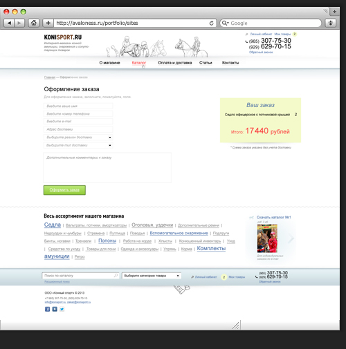 Дизайн страницы заказа товара Konisport-a