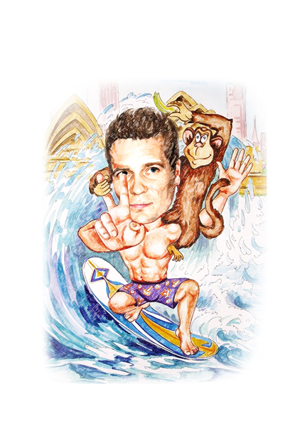 Карикатуры и шаржи на 23 февраля. Карикатура серфингиста